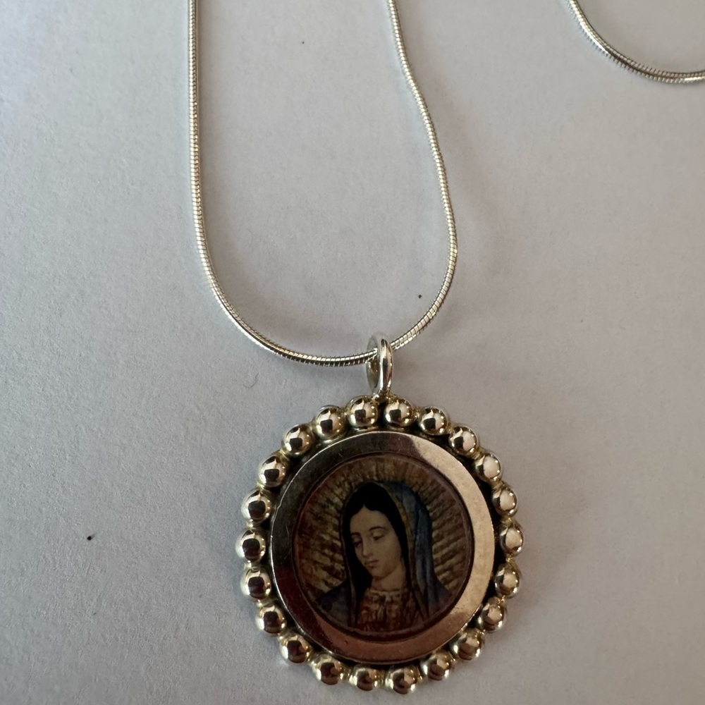 Sterling Silver Religious Pendant Necklace-Blessed Virgin